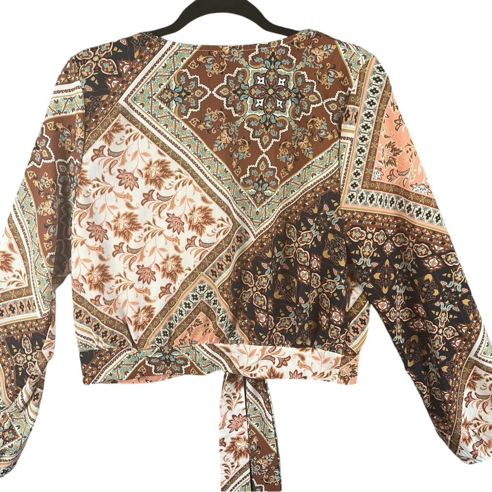 Willow & Root Patchwork Front Tie Long Sleeve Top - image 2